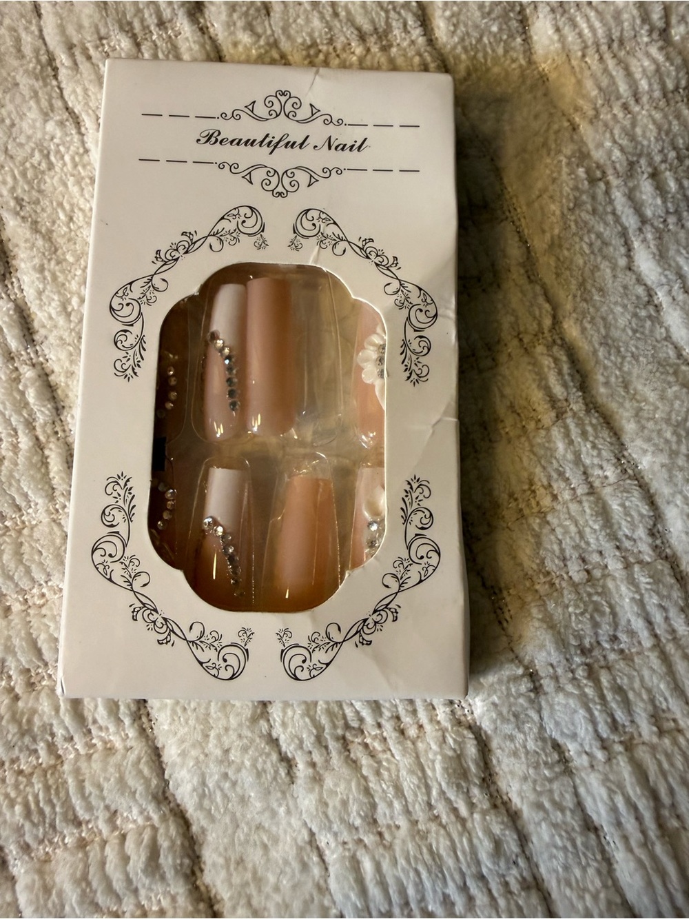 Nude Press-On Nails with Rhinestone Accents